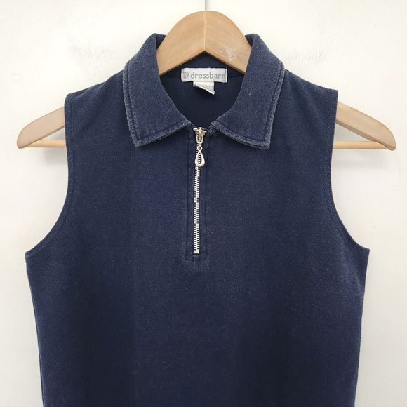 DRESSBARN Women's Navy Blue Quarter Zip Sleeveless Polo Shirt Size M - Picture 2 of 7
